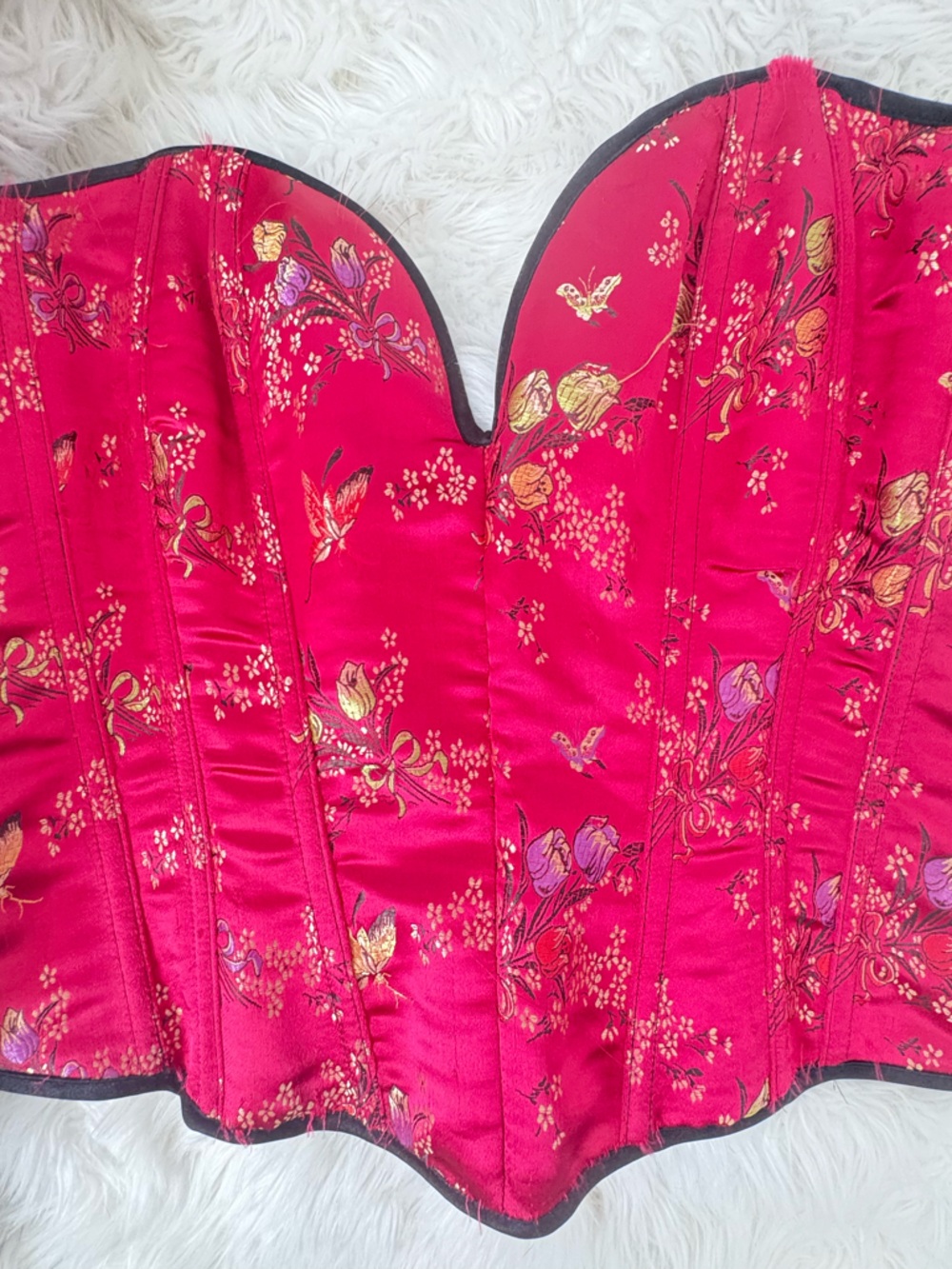 Shirley of Hollywood Red Floral Satin Corset Top